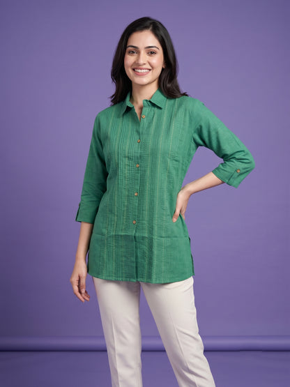 100% Cotton Pintuck Straight Tunics with Shirt Collar