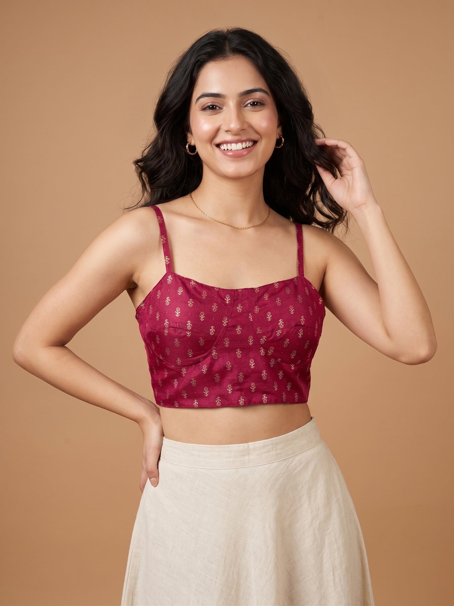 Mullberry Round Neck Viscose  Spaghetti Crop Top