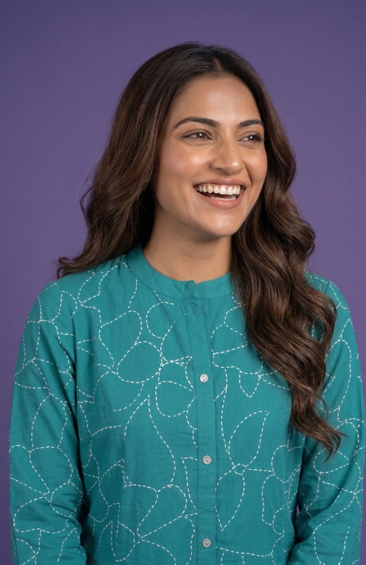 Blue Mandarin Cotton Kurta