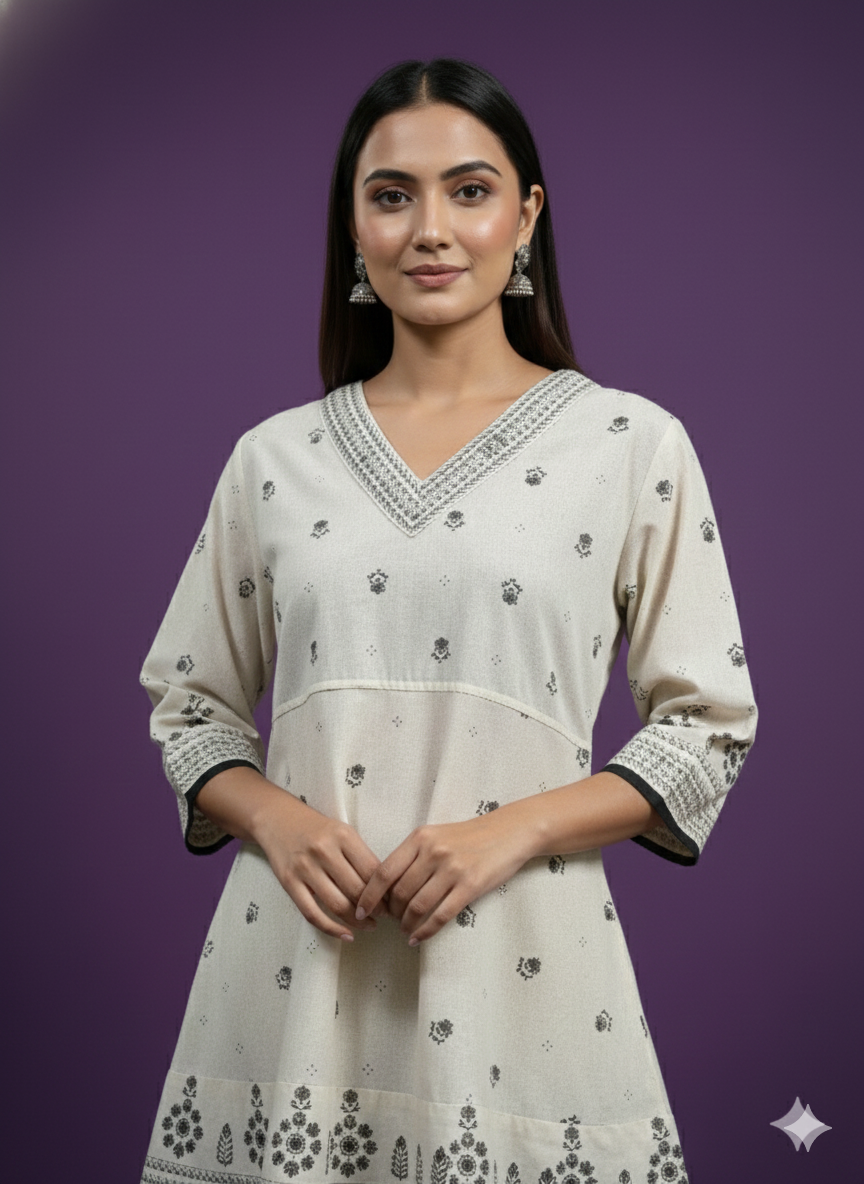 Ivory V-Neck Cotton Cord Set