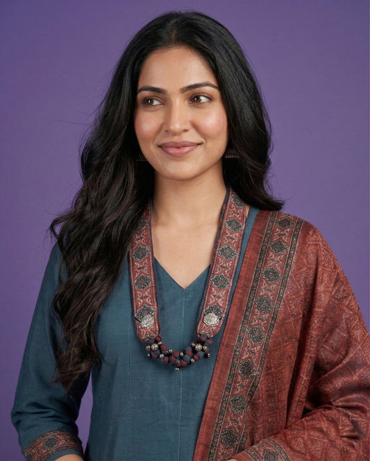 Suit Set with Neckless - Slub Silk