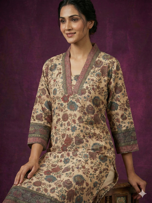 Ivory Deep-V Cotton Kurta