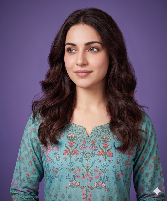 Blue Round neck Cotton Cord Set