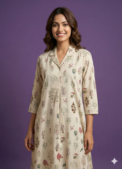 Ivory Collard Cotton Kurta