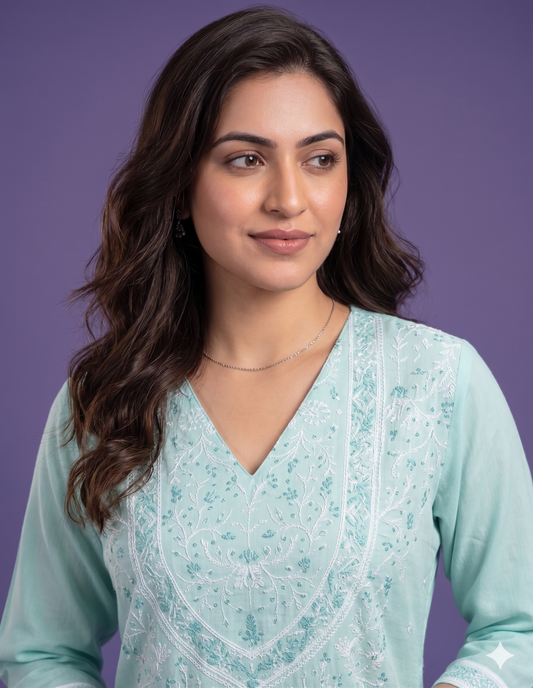 Blue V Neck Cotton Cord Set