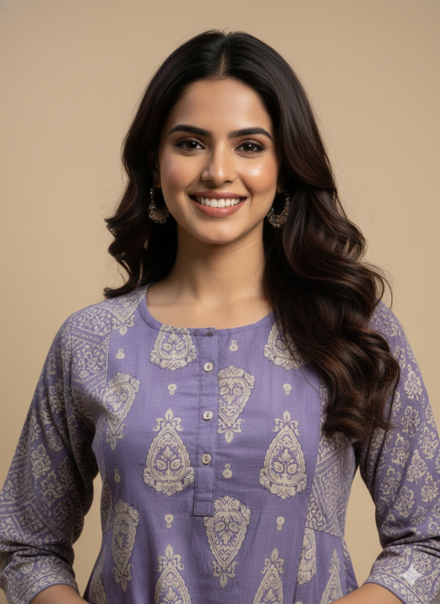 Purple Mandarin Cotton Short Kurta