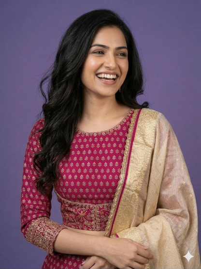 Pink Round Neck Silk 3PCS Set