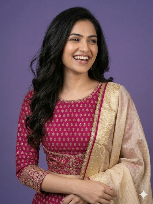 Pink Round Neck Silk 3PCS Set