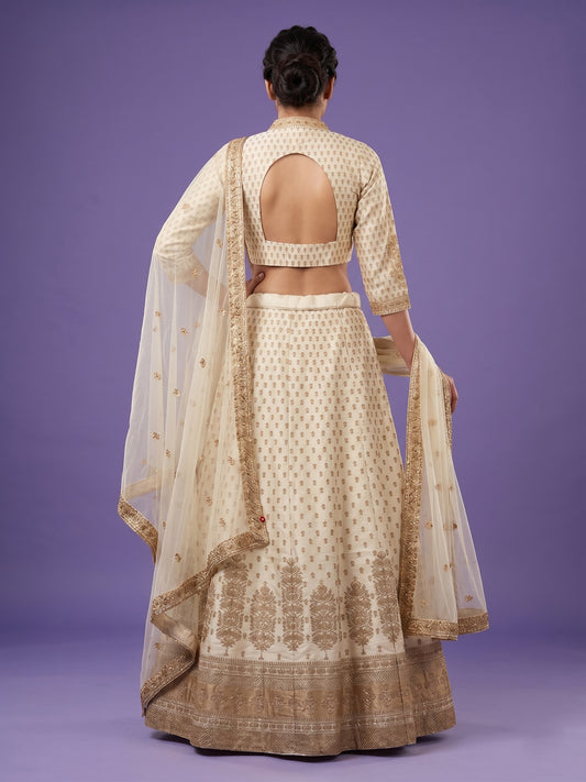 Ivory Deep V Neck Silk 3PCS Set