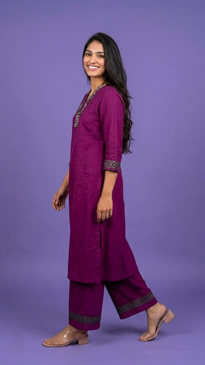 Pink V Neck Slik Cord Set