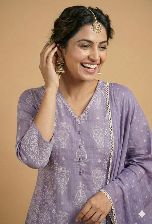 Purple V Neck Cotton Kurta