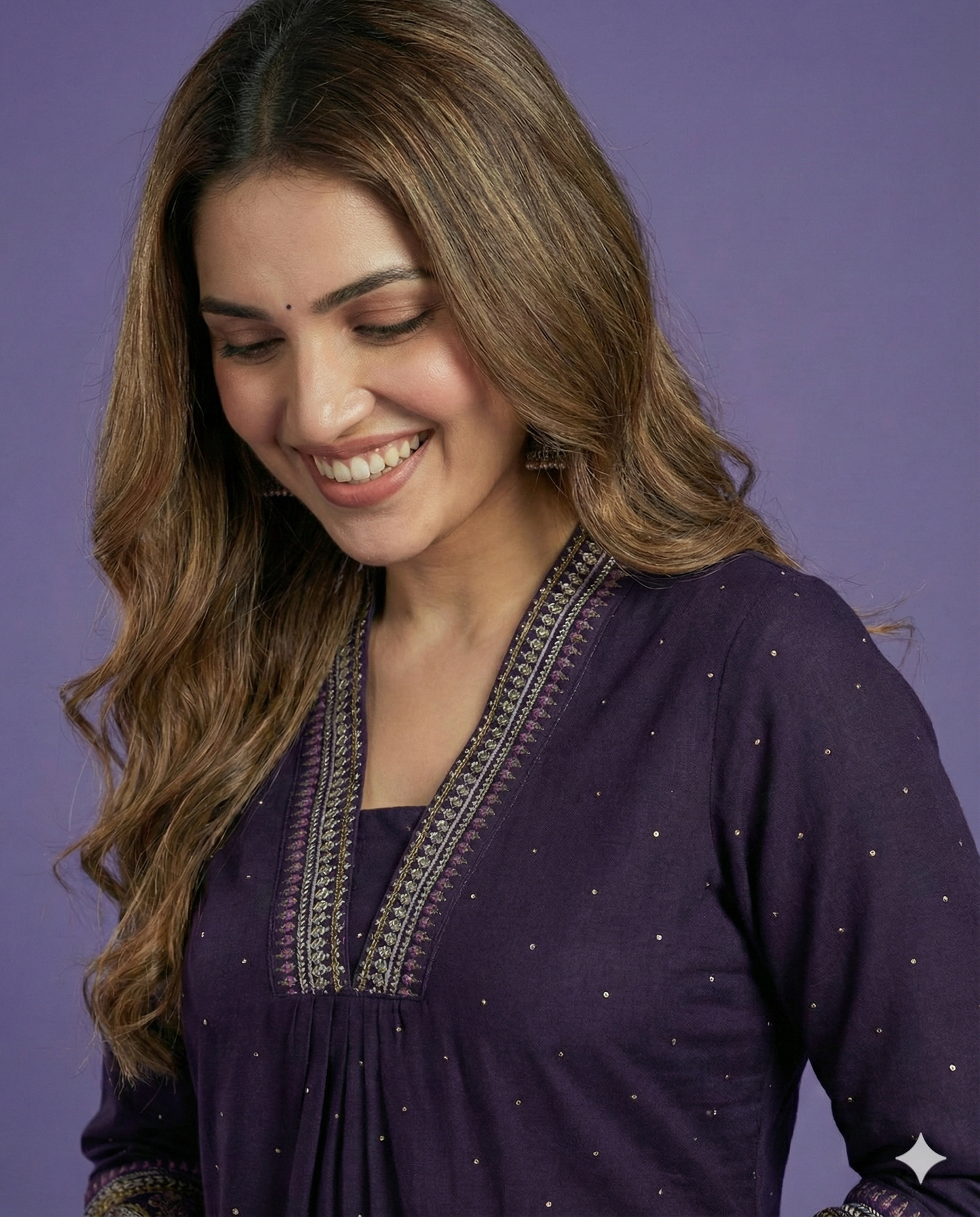 Purple Deep-V Cotton Kurta