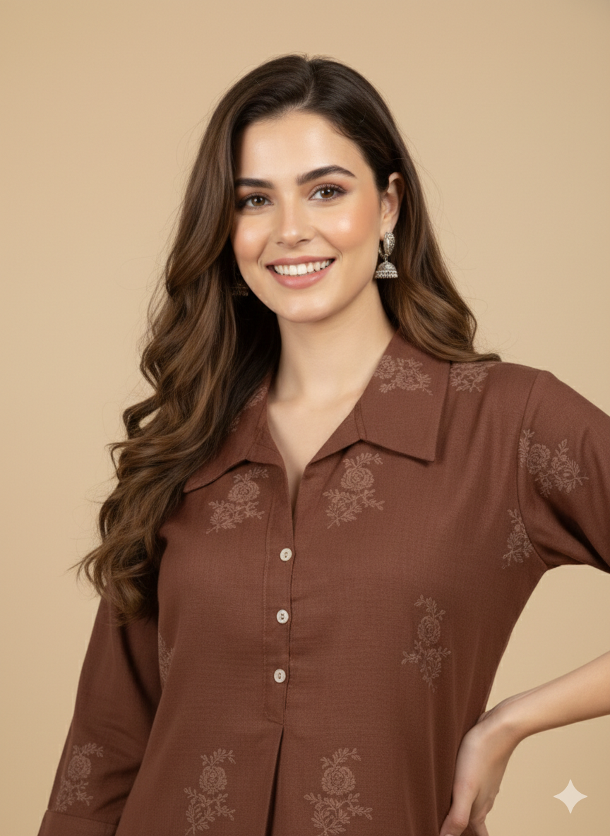 Brown Collard Cotton Cord Set