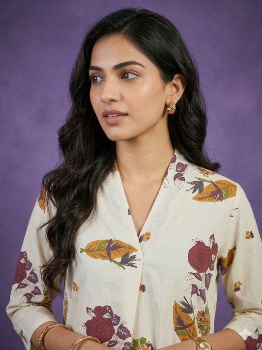 Ivory V Neck Cotton Cord Set