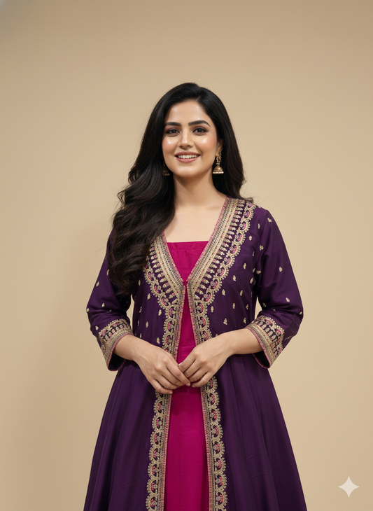 Purple Deep-V Silk Gown