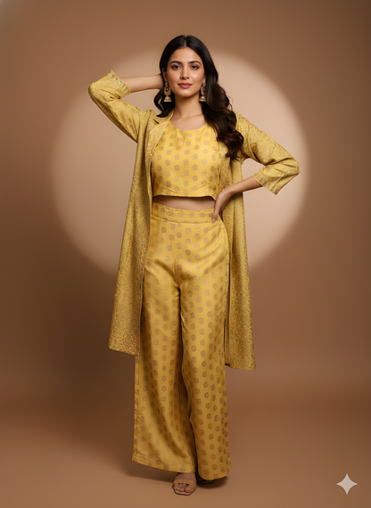 Yellow Collard Silk 3PCS Set