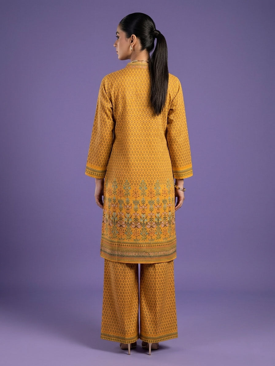Yellow Deep V Neck Cotton Cord Set