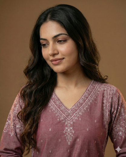 Pink V Neck Cotton Cord Set