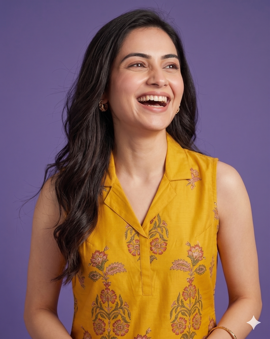 Yellow Collard Silk Cord Set