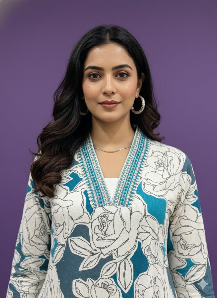 Ivory Deep-V Cotton Cord Set