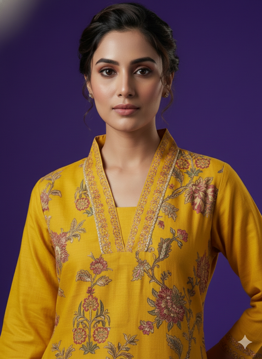 Yellow Deep-V Silk Cord Set