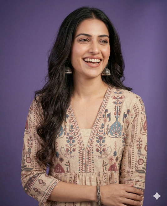 Ivory Deep-V Cotton Kurta