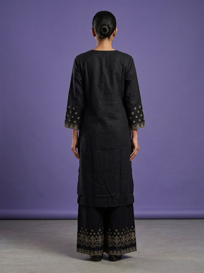 Black V Neck Cotton Cord Set