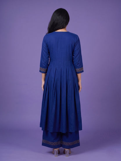 Blue V Neck Silk Cord Set