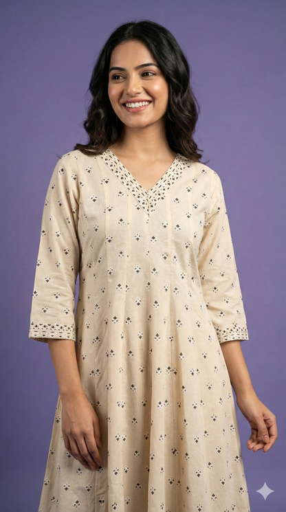 Ivory V Neck Cotton Gown