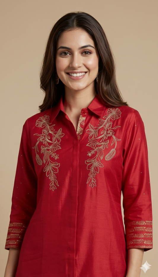 Red Collard Silk Cord Set