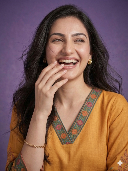 Yellow V Neck Cotton Short Kurta