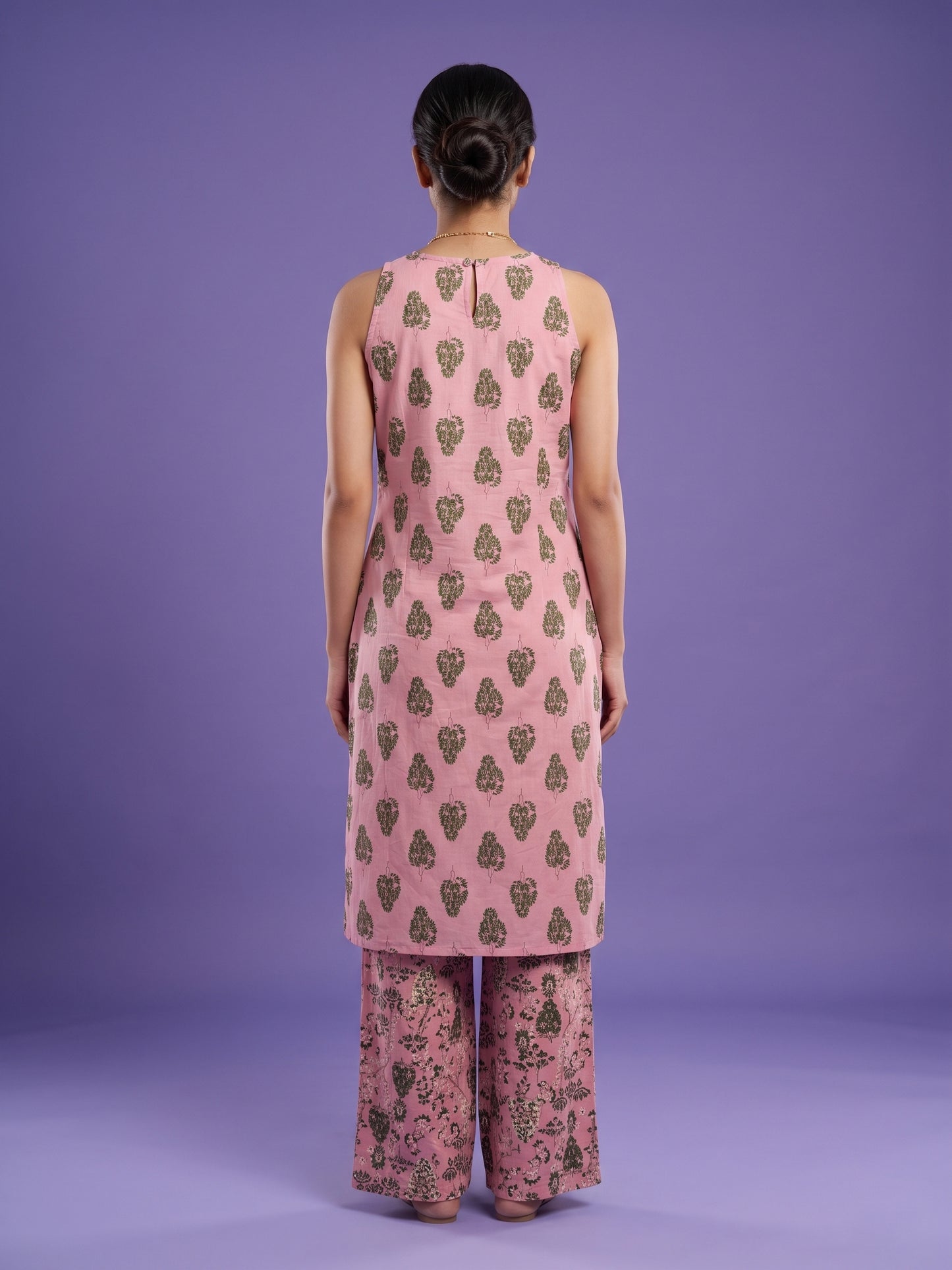 Pink Round Neck Cotton Cord Set