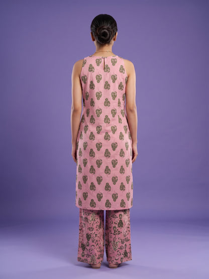 Pink Round Neck Cotton Cord Set