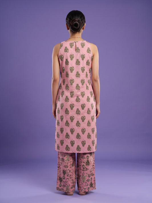Pink Round Neck Cotton Cord Set
