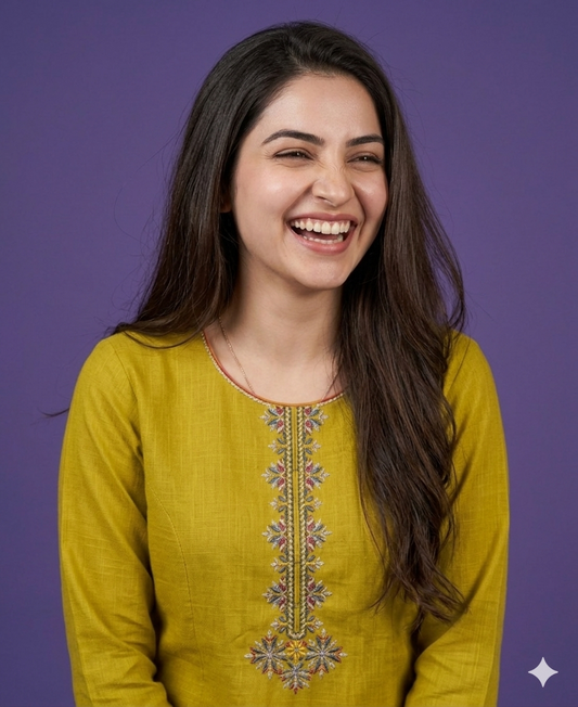 Green Round Neck Cotton Short Kurta