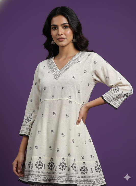 Ivory V Neck Cotton Cord Set