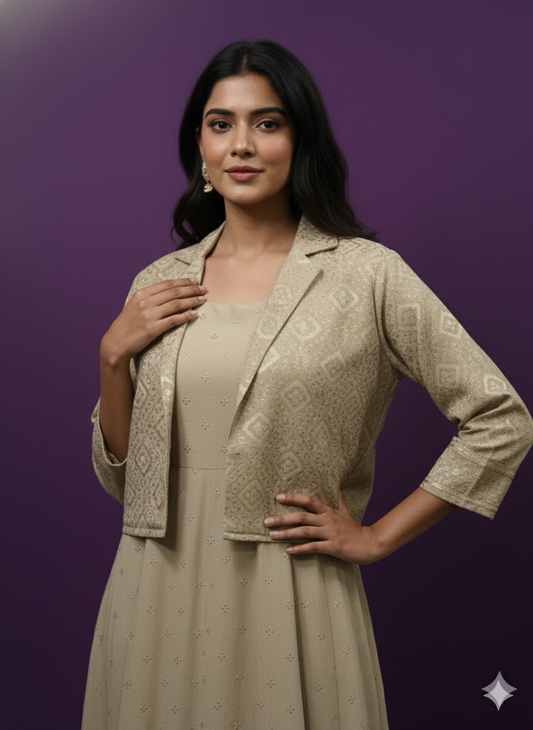 Beige Collar Neck Rayon 2PCS Set