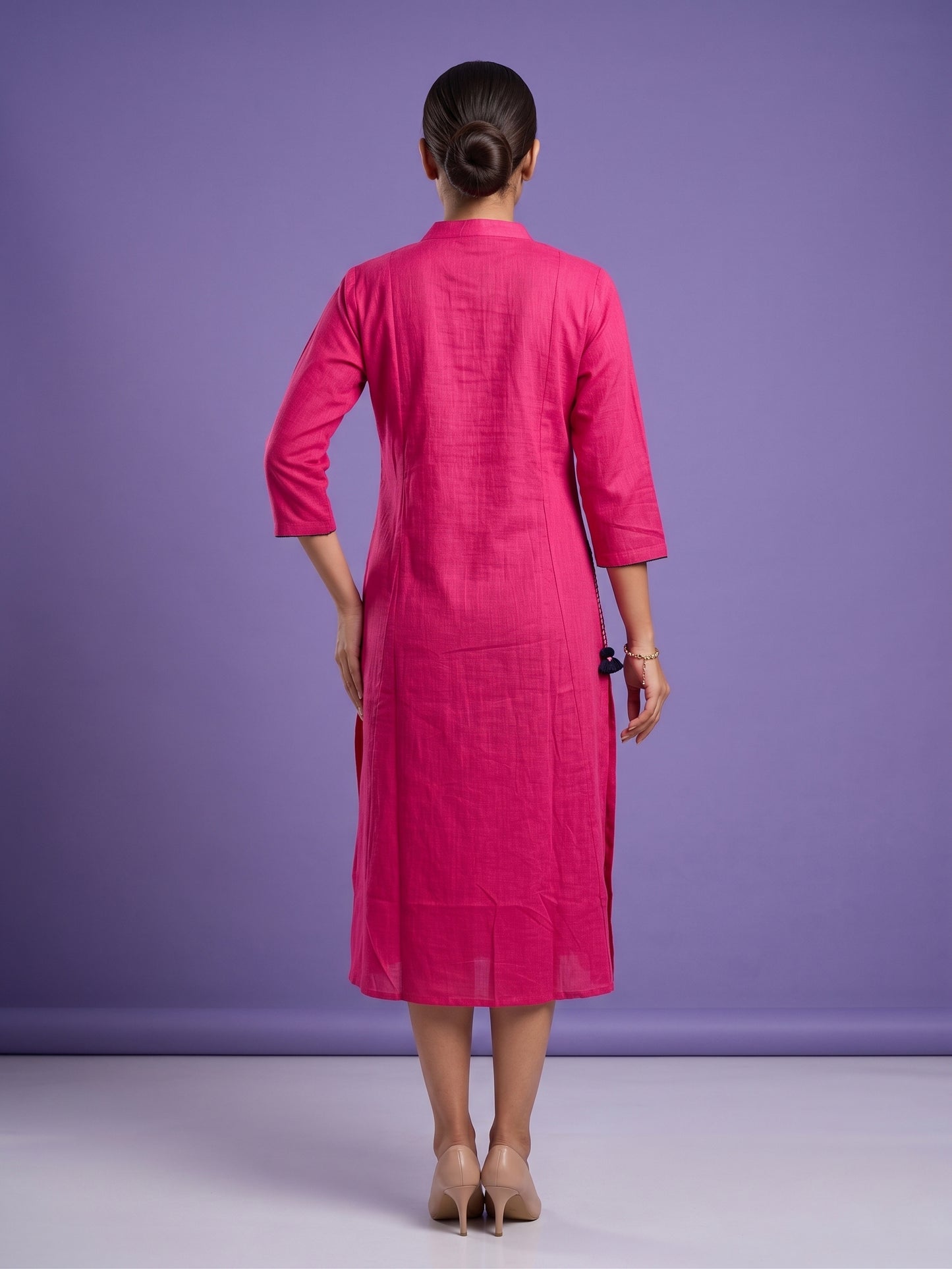 Cherry Red Mandarin Neck Cotton Kurta