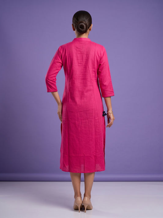 Cherry Red Mandarin Neck Cotton Kurta