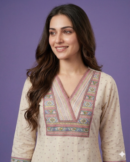 Ivory V Neck Cotton Gown