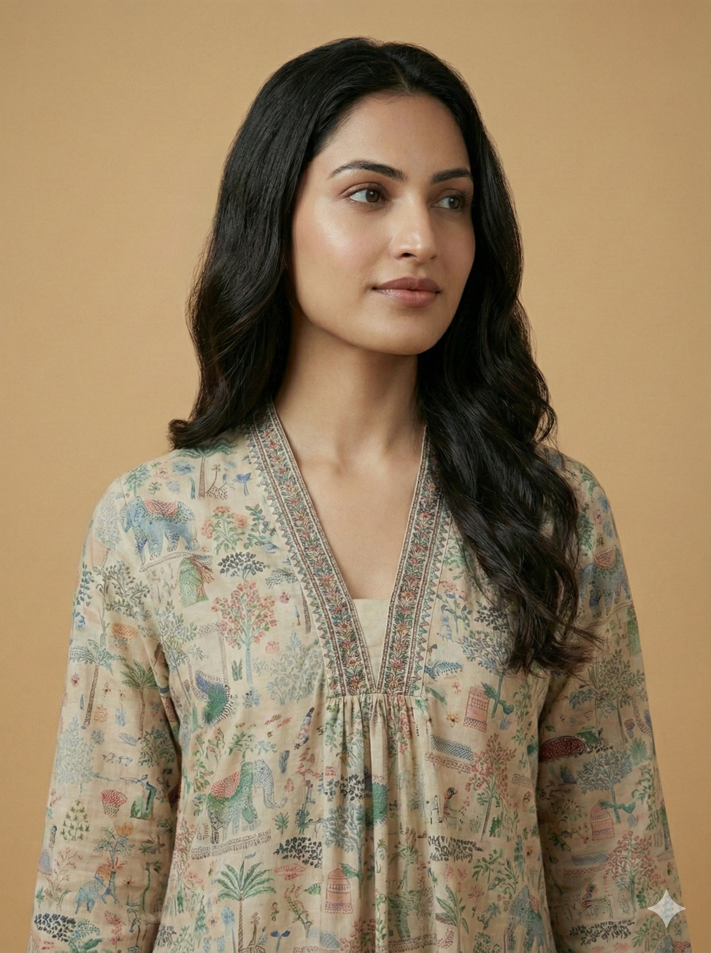 Ivory Deep-V Cotton Kurta