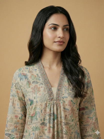 Ivory Deep-V Cotton Kurta