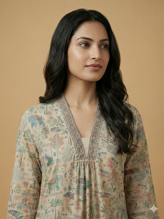 Ivory Deep-V Cotton Kurta