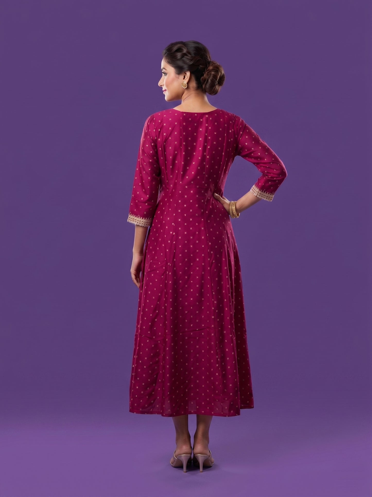 Pink Round V Neck Slik Gown