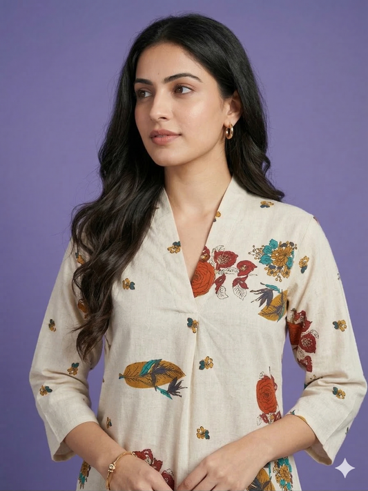 Ivory V Neck Cotton Cord Set