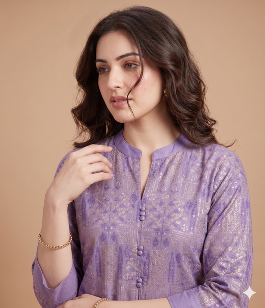 Purple Mandarin Silk Cord Set