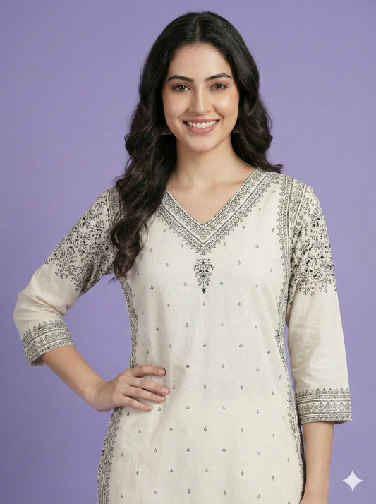 Ivory V neck Cotton Cord Set