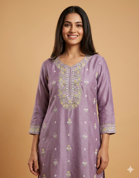 Pink Round V Neck Silk Cord Set