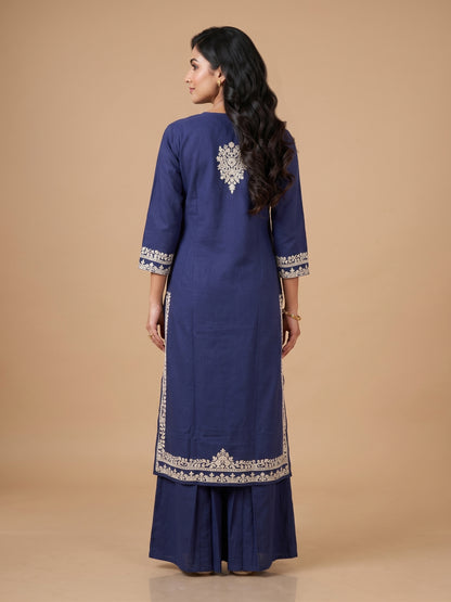 Blue V Neck Cotton Kurta Set