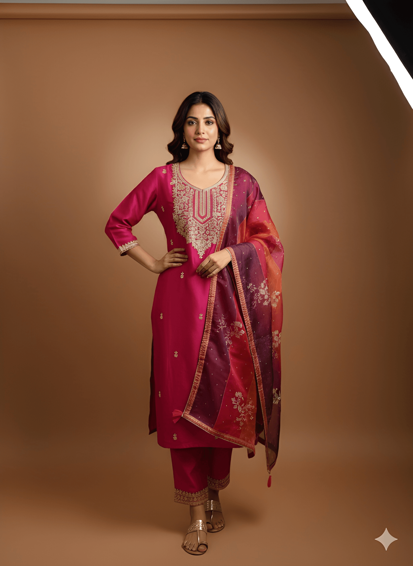 Pink Round Neck Silk Kurta